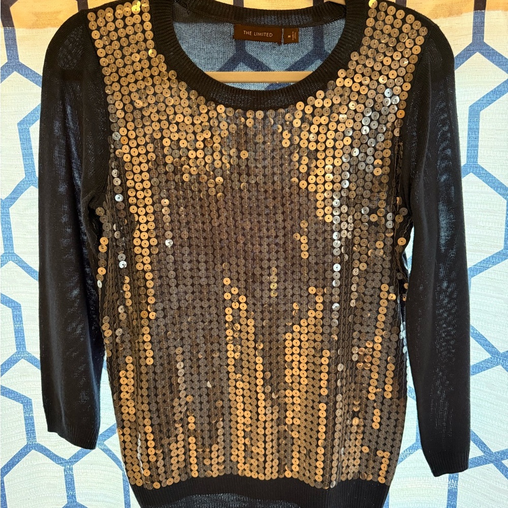The Limited Navy Blue & Clear Sequin Sweater